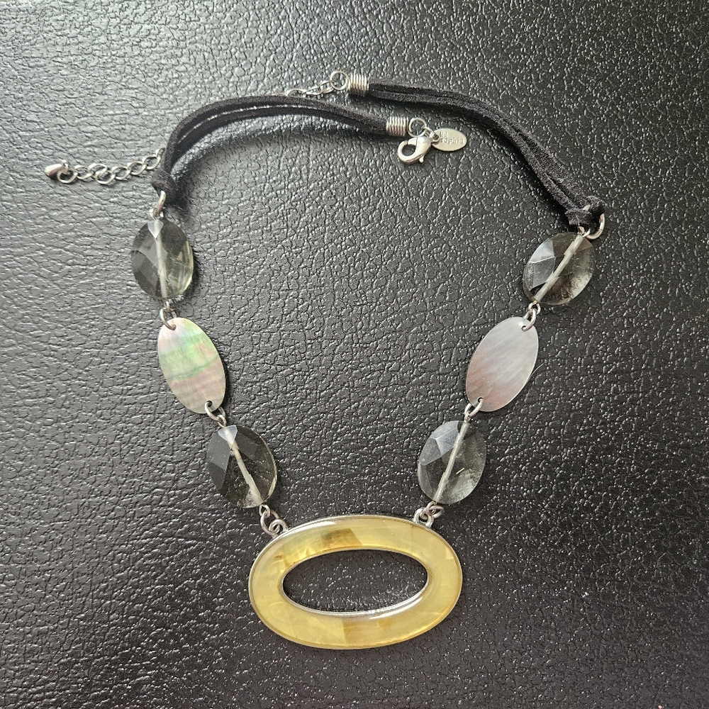 Lia Sophia Yellow Oval Resin Focal Necklace with Smoky Beads